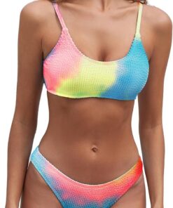 Fanuerg, Geripptes Damen-Bikini-Set, U-Ausschnitt, frecher Badeanzug, strukturiert, zweiteiliger Badeanzug