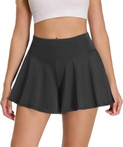 Badeshorts Damen mit Wehendem Rock, Hohe Taille Schwimmshorts UV-Schutz UPF 50+ Badehose Schnelltrocknend Chlorresistent Schwimmhose mit Taschen und Shorts-Innenfutter