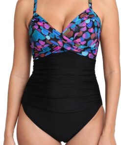 Halcurt Badeanzug Damen Bauchweg mit Cups Raffung Badeanzüge S-XXL | V Ausschnitt, Vertellbare Träger, Drehung Push up, Hohe Elastizität, Atmungsaktiv, Schnell Trocknend