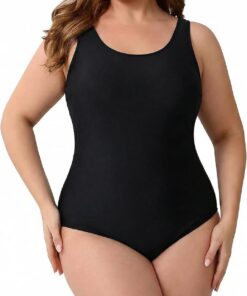 Damen Badeanzug Bauchweg, Badeanzug Damen große Größen mit weichem Futter & Plissee-Design für Bauchweg-Effekt