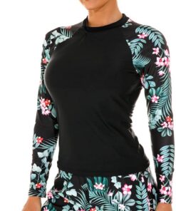 Odizli Damen Langarm Blume Schwimmshirt Shorts Tankini Schwimmanzug Badeanzug Frauen Rashguard Kurz Surfanzug
