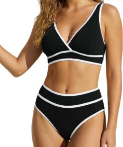 TcIFE Damen Bikini Set V-Ausschnitt High Waist Bauchweg Farbblock | Damen Bikini Set Zweiteiler mit tiefem V-Ausschnitt, High Waist Bauchweg Farbblock Hohe Taille Bottoms Zweiteiliger Badeanzug