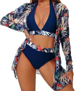 Damen Bikini Set 3 Teiliger Neckholder Luftig Bademode | Luftig Herausnehmbare Polster Strandtunika Schwimmen Strandmode badeanzug,Schnelltrocknend Weich Stretch