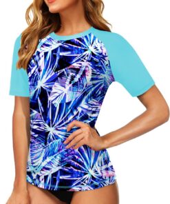 Damen UV Shirt Kurzarm Schwimmshirt UPF 50+ Rash Guard Kurzarm Schnelltrocknend Badeshirt S-XXL