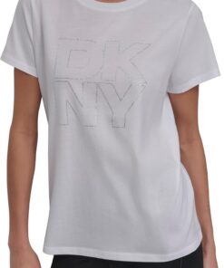 DKNY Damen Stacked Rhinestone Outline Graphic Crew Neck Tee T-Shirt (1er Pack)