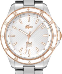 Lacoste Analog Quarzuhr für Damen Kollektion Santorini mit Edelstahlarmband, erhältlich in Silber, Karnation oder schwarzer Ionenbeschichtung (IP)