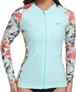 Damen UV Shirt Full Zip Langarm Rashguard Schnelltrocknend Sonnenschutz UPF50+ Surf Schwimmen Bademode