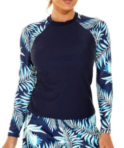 Odizli Damen Langarm Blume Schwimmshirt Shorts Tankini Schwimmanzug Badeanzug Frauen Rashguard Kurz Surfanzug