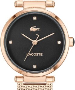 Lacoste Uhr mit DREI-Zeiger-Quarzwerk für Damen Kollektion ORBA mit Rotgoldfarbenem Edelstahl-Mesh-Gliederarmband oder Grünem Lederarmband