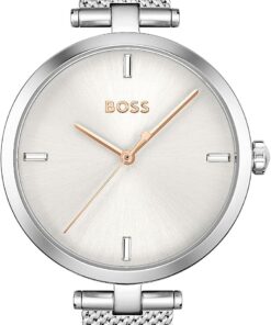 BOSS Analog Quarzuhr für Damen Kollektion Majesty mit Silbernes Edelstahl-Mesh-Gliederarmband - 1502653