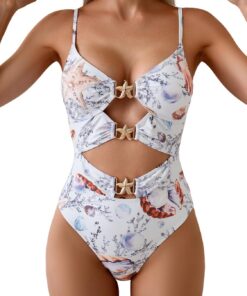 Eomenie Einteiliger Badeanzug für Damen, Monokini, sexy Badeanzug, Metall-Badeanzug