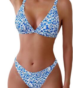 ZAFUL Damen 2-teiliger Badeanzug mit Blumendruck, dreieckiger String, hochgeschnittener Bikini-Sets, Badeanzug