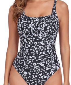 Damen Einteilige Badeanzug Vintage Ruched Einteilige Bademode Swimsuit 1 Piece Badebekleidung Retro Ruched Bauchweg Badekleid