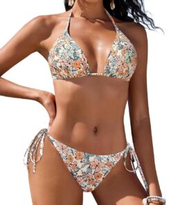 UMIPUBO Bikini Damen Set Sexy Zweiteiler Bademode Triangel Neckholder Verstellbare Bikinioberteil Niedrige Taille Tanga Bikinihose Badebekleidung