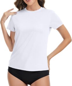 Damen Rash Guard Shirt UPF 50+ Sonnenschutz Rundhals Kurzarm T-Shirts Leichte, Schnell Trocknende SPF UV Schwimmshirt