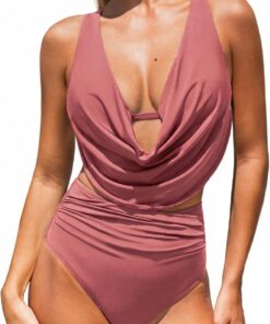 CUPSHE Damen Bikini Set V Ausschnitt Raffungen Hochtaillierter Bademode