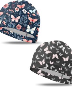 2 Stück Badekappen aus Polyester, elastisch, atmungsaktiv und schnelltrocknend, Unisex-Schwimmkappen in Einheitsgröße, niedliches Design für Herren und Damen