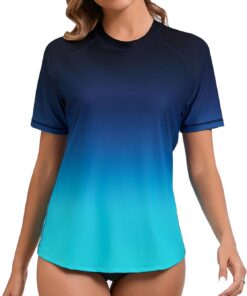 Halcurt UV Shirt Damen mit BH Rash Guard Kurzarm UPF 50+ Badeshirt S-XXL | Sonnenschutz Schwimmshirt, Schnell Trocknender, Atmungsaktiv, Nur Schwimmoberteil, Raglan Ärmel