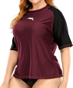 Halcurt UV Shirt Damen Übergröße UPF 50+ Kurzarm Rash Guard 1X-4X | Sonnenschutz Schwimmshirt, Atmungsaktiv, Schnell Trocknend, Nur Schwimmoberteil, Raglan Ärmel, Lockere Passform