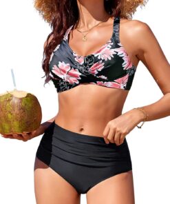 Bikini Damen Set Push Up Bikinis Oberteil Bauchweg Badeanzug Twist Front Badeanzüge High Waist Bikini-Sets Bademode Zweiteiliger Swimsuits