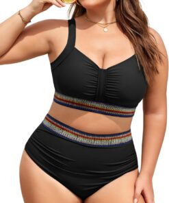UMIPUBO Bikini Damen Set Große Größe Badeanzug Zweiteiler Bauchweg High-Waist Bademode Push Up Große Brüste Oberweite Bunte Gürtelbänder Badebekleidung