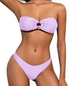 SHEKINI Damen O-Ring Schnürschuh Bandeau Bikini Set Badeanzug Rückenfrei Trägerlos Sexy Strandkleidung High Cut Zweiteiliger Bademode