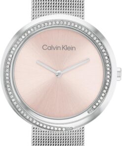 Calvin Klein Analog Quarzuhr für Damen mit Edelstahl-Mesh-Gliederarmband Kollektion Twist