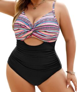 Vancavoo Badeanzug Damen Bauchweg Große Größen Push Up Bademode Einteiliger Badeanzüge mit Bügel Sexy V Ausschnitt One Piece Swimsuits Swimwear