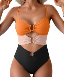 Eomenie Einteiliger Badeanzug für Damen, Monokini, sexy Badeanzug, Metall-Badeanzug