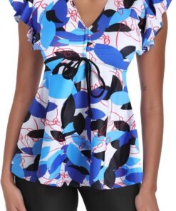 Ecupper Damen Zweiteilig Tankini Set Bademode Push up | Tankini Zweiteiler mit Push-up Effekt, mit Badeshorts und bequemem Stretch-Stoff für Strand, Bademode für Pool und Urlaub.