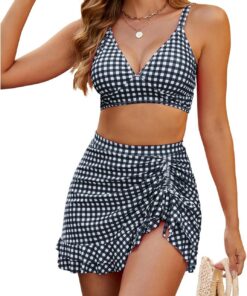 TcIFE Bikini Damen Set Modischer Badeanzug 2-teilig | High Waist, Push Up & Raffungen Tunnelzug Bademode Swimsuit