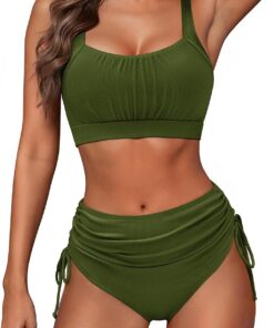 PONCEAU Bikini Damen Set - Bauchweg Bademode mit Breiten Trägern & verstellbarem Rückenband Push Up Oberteil und High Waist Bikini-Unterteile Zweiteiliger Swimsuit