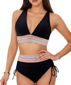Bikini Damen Set Sexy Zweiteiliger Badeanzug V Ausschnitt Bademode | Kordelzug Badeanzüge Bikinis Bauchweg Sommer Swimsuit Badebekleidung