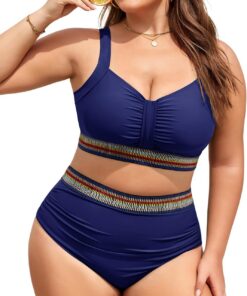 UMIPUBO Bikini Damen Set Große Größe Badeanzug Zweiteiler Bauchweg High-Waist Bademode Push Up Große Brüste Oberweite Bunte Gürtelbänder Badebekleidung