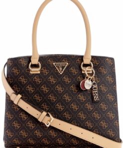 GUESS Damen Noelle Girlfriend Satchel Schulranzen, Tragegriff Oben, Braunes Logo