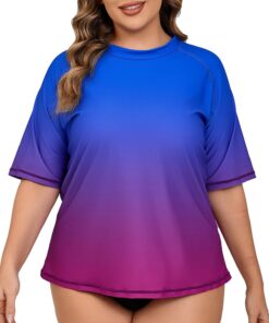 Halcurt UV Shirt Damen Übergröße UPF 50+ Kurzarm Rash Guard 1X-4X | Sonnenschutz Schwimmshirt, Atmungsaktiv, Schnell Trocknend, Nur Schwimmoberteil, Raglan Ärmel, Lockere Passform