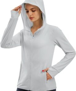 Libin UV Schutzkleidung Shirt Damen UPF 50+ Sun Hoodie | Sonnenschutz Hoodie Full Zip UV kleidung damen Laufshirt Langarm Sportshirt für Running Wandern Outdoor Surfen mit Taschen