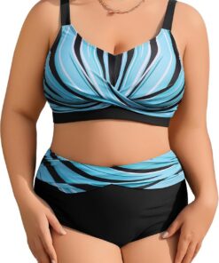 heekpek Bikini Damen Set Bauchweg Badeanzug Große Größen Zweiteiliger Damen Sommer Bademode V-Ausschnitt High Waist Bikini Plus Size Damen