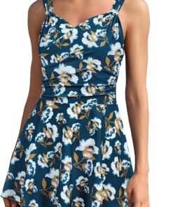 SHEKINI Damen Elegant Einteiliger Badeanzug Crossover Badekleid Schwimmkleid mit Badeshorts Ruched Bauchweg Badeanzugkleid Große Größe Baderock