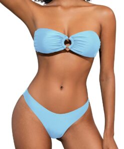 SHEKINI Damen O-Ring Schnürschuh Bandeau Bikini Set Badeanzug Rückenfrei Trägerlos Sexy Strandkleidung High Cut Zweiteiliger Bademode