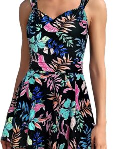 SHEKINI Damen Elegant Einteiliger Badeanzug Crossover Badekleid Schwimmkleid mit Badeshorts Ruched Bauchweg Badeanzugkleid Große Größe Baderock
