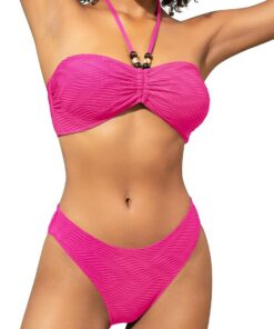 SHEKINI Damen Textur Halter Bandeau Perlen Krawatte Zurück String Bikini Oberteile Mittlere Abdeckung Bikinihosen Zweiteilige Badeanzug Badeanzüge Bademode