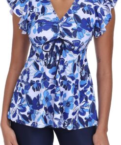 Ecupper Damen Zweiteilig Tankini Set Bademode Push up | Tankini Zweiteiler mit Push-up Effekt, mit Badeshorts und bequemem Stretch-Stoff für Strand, Bademode für Pool und Urlaub.