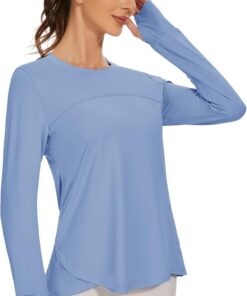 IECCP Sport Bluse Damen Langarm Activewear-T-Shirts UPF 50+ UV Schutz Sonnenschutz Langarmshirts Schlanke Passform Mit Daumenloch Rashguards Sportshirt