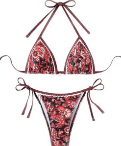 Happy Cherry 2-Teiliges Bikini-Set für Damen Sexy Binden Bedruckter Badeanzug Muschelverzierung Niedriger Taille Bademode