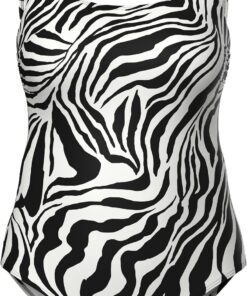 Ulla Popken Damen Badeanzug, Tigermuster, Ohne Softcups, Rundhals Badeanzug (1er Pack)