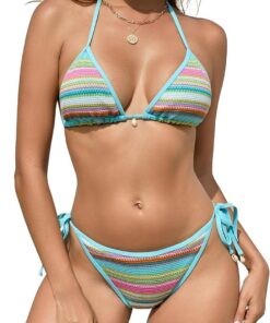 SHEKINI Triangel Bikini Damen Set Neckholder Bikinioberteil Verstellbare Bademode Unterteil Seitlicher Schnürung Zweiteiliger Badeanzug