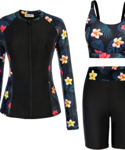 GRACE KARIN Damen 3 Piece Badeanzug Langarm Badeanzug mit Reißverschluss Elegant Tankini Set mit Jacke Surfkleidung