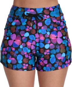 Halcurt Badeshorts Damen Badehose mit Tasche und Kordelzug S-XXL | Schnell Trocknende, Bauchkontrolle Boardshorts, Elastischer Bund, Slip-Futter, Strand Surf Schwimmshorts