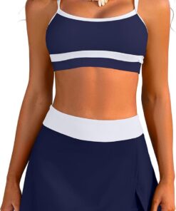 SHEKINI Damen Sportive Bikini Set High Waisted Zweiteilige Badeanzüge mit Rock Bottom